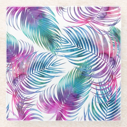 Tropische Blätter aus Palmen, Blumenmuster aus dem Glasuntersetzer (Vorderseite)