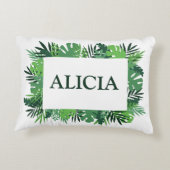 Tropische Blätter aus Palmen individuelle Name Dekokissen (Rückseite)