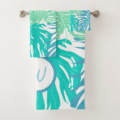 Tropische Blätter aus Palmen mit Monogramm Badhandtuch Set (Insitu)