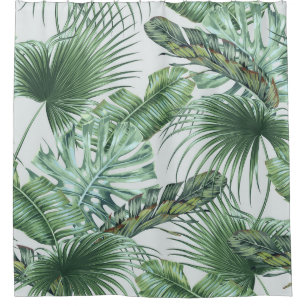 Tropische Blätter aus Palmen, Monstera, Bananenbla Duschvorhang
