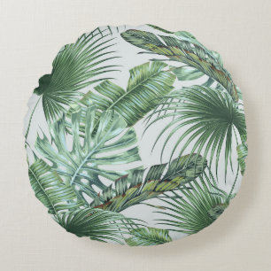 Tropische Blätter aus Palmen, Monstera, Bananenbla Rundes Kissen