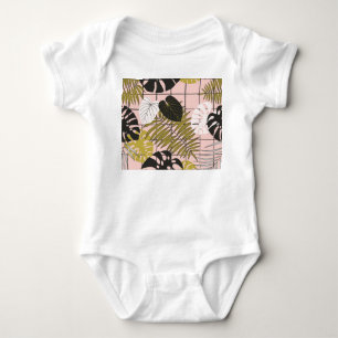 Tropische Blätter aus Palmen, stilvoller Sommer. Baby Strampler