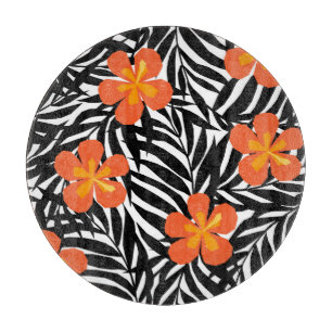 Tropische Blätter aus Palmen, Vintager Aperitif. Schneidebrett