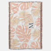 tropische Blätter aus Pfirsich und Gold und Monogr Decke (Vorderseite Vertikal)