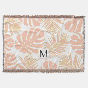 tropische Blätter aus Pfirsich und Gold und Monogr Decke