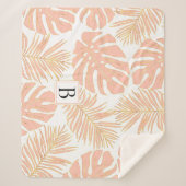 tropische Blätter aus Pfirsich und Gold und Monogr Sherpadecke (Vorderseite)