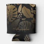 Tropische Blätter aus Schwarz und Gold Dosenkühler (Rückseite)