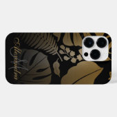 Tropische Blätter aus Schwarz und Gold iPhone Hülle (Rückseite (Horizontal))