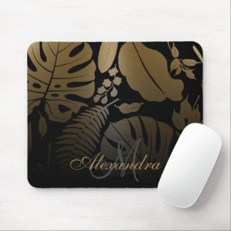 Tropische Blätter aus Schwarz und Gold Mousepad