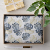 Tropische Blätter aus White Blue Gold Seidenpapier (Geschenk)