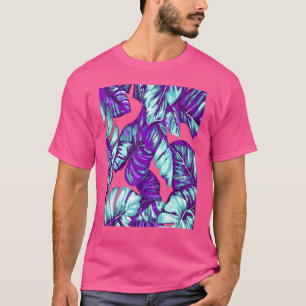 Tropische Blätter Banana und Monstera Blue Red Ora T-Shirt