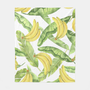 Tropische Blätter, Bananen, Aquarellmuster. Fleecedecke