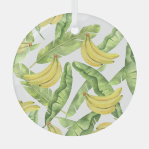 Tropische Blätter, Bananen, Aquarellmuster. Ornament Aus Glas
