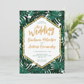 Tropische Blätter Beach Green Palm Hochzeit Einladung (Stehend Vorderseite)