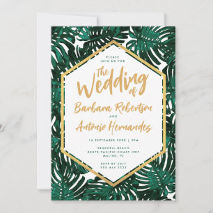 Tropische Blätter Beach Green Palm Hochzeit Einladung