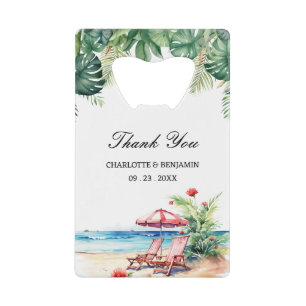 Tropische Blätter Beach Scene Gastgeschenk Hochzei Geldbeutel Flaschenöffner