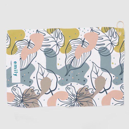 Tropische Blätter Bio Formen Muster Monogramm Golfhandtuch (Horizontal)