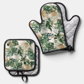 Tropische Blätter Blattleaf grün Ofenhandschuh & Topflappen-Set (Vorderseite/Rückseite)
