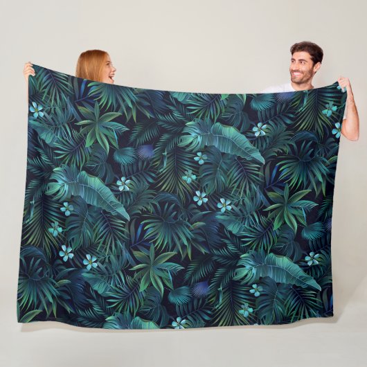 Tropische Blätter Blaue Blumen Fleecedecke (Beispiel)
