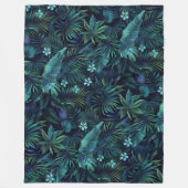 Tropische Blätter Blaue Blumen Fleecedecke (Vorderseite)