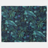 Tropische Blätter Blaue Blumen Fleecedecke (Vorderseite (Horizontal))