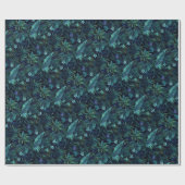Tropische Blätter Blaue Blumen Geschenkpapier (Flach)