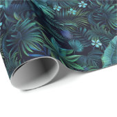 Tropische Blätter Blaue Blumen Geschenkpapier (Rolleneckpunkt)