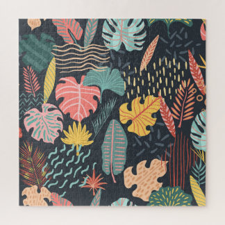 Tropische Blätter: Blaues nahtloses Hintergrundbil Puzzle