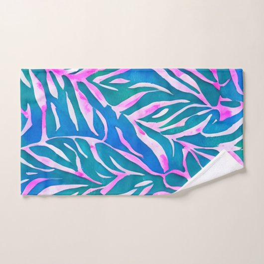 Tropische Blätter Blaurosa Muster Badhandtuch Set (Handtuch)