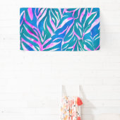 Tropische Blätter Blaurosa Muster Banner (InSitu)