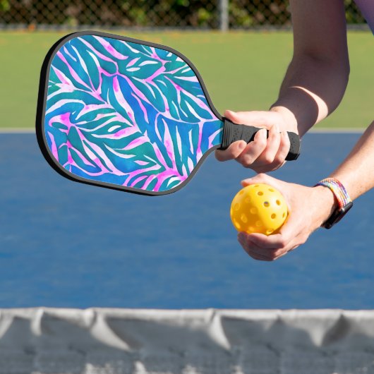 Tropische Blätter Blaurosa Muster Pickleball Schläger (InSitu)