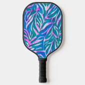 Tropische Blätter Blaurosa Muster Pickleball Schläger (Vorderseite)