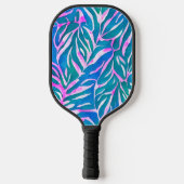 Tropische Blätter Blaurosa Muster Pickleball Schläger (Rückseite)