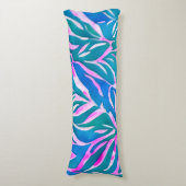 Tropische Blätter Blaurosa Muster Seitenschläferkissen (Vorderseite Vertikal)