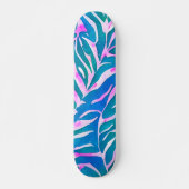 Tropische Blätter Blaurosa Muster Skateboard (Vorne)