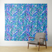Tropische Blätter Blaurosa Muster Wandteppich (Beispiel (Horizontal))