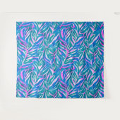Tropische Blätter Blaurosa Muster Wandteppich (Vorderseite (Horizontal))
