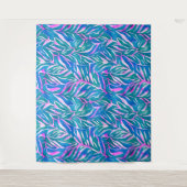 Tropische Blätter Blaurosa Muster Wandteppich (Vorderseite)