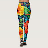 Tropische Blätter blühen Kunst Leggings (Rückseite)