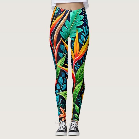 Tropische Blätter blühen Kunst Leggings (Vorderseite)