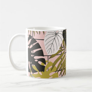 Tropische Blätter, Blume, handgemalte Muster. Kaffeetasse