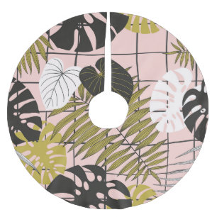 Tropische Blätter, Blume, handgemalte Muster. Polyester Weihnachtsbaumdecke