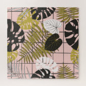 Tropische Blätter, Blume, handgemalte Muster. Puzzle (Horizontal)