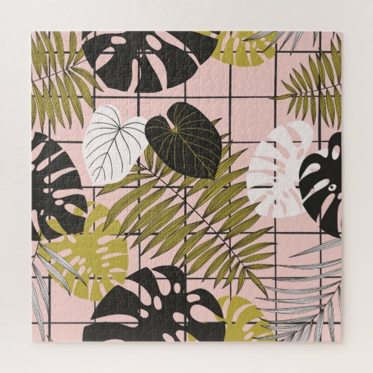 Tropische Blätter, Blume, handgemalte Muster. Puzzle (Vertikal)