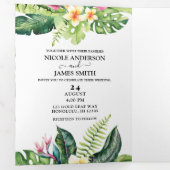 Tropische Blätter & Blume Island Beach Hochzeit Dreifach Gefaltete Einladung (Innen Erste Seite)