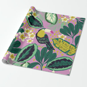 Tropische Blätter, Blume und berührbare Vogelart Geschenkpapier
