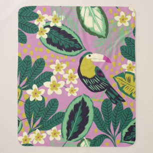 Tropische Blätter, Blume und berührbare Vogelarten Sherpadecke