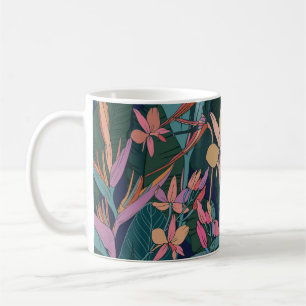 Tropische Blätter, Blume: Vintag ausgekleidet. Kaffeetasse