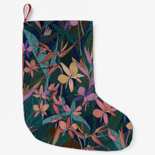 Tropische Blätter, Blume: Vintag ausgekleidet. Kleiner Weihnachtsstrumpf
