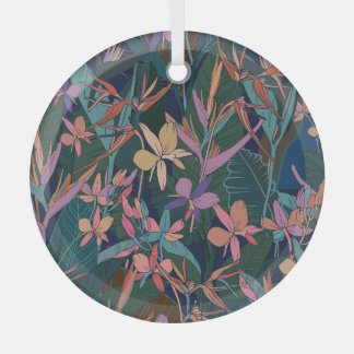 Tropische Blätter, Blume: Vintag ausgekleidet. Ornament Aus Glas